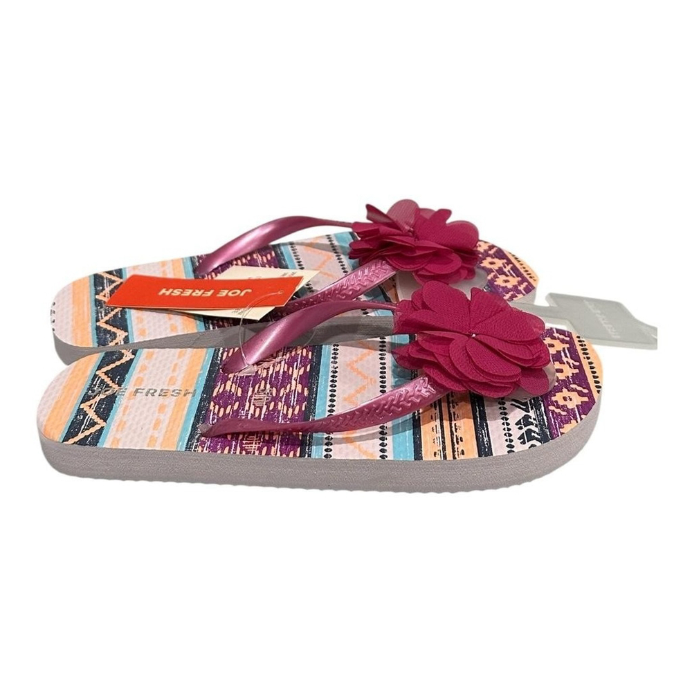 Joe Fresh Flip Flop Sandals Girls Size 12.5 Pink Flower Beach Shoes Summer